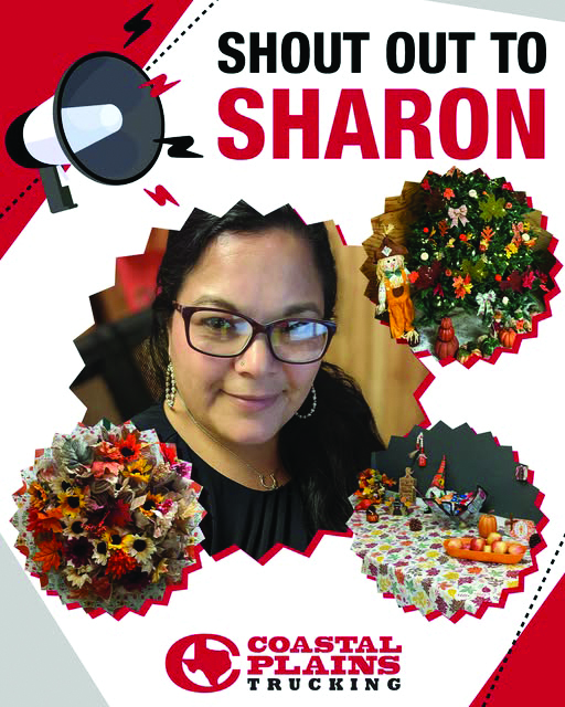 Coastal Plains Trucking's Stockdale dispatcher, Sharon Orcutt, is pictured along with her recent setups for the office decor.